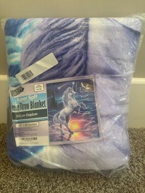 Dawnhud Direct Super Soft Unicorn Kingdom Throw Blanket - Purple Blue